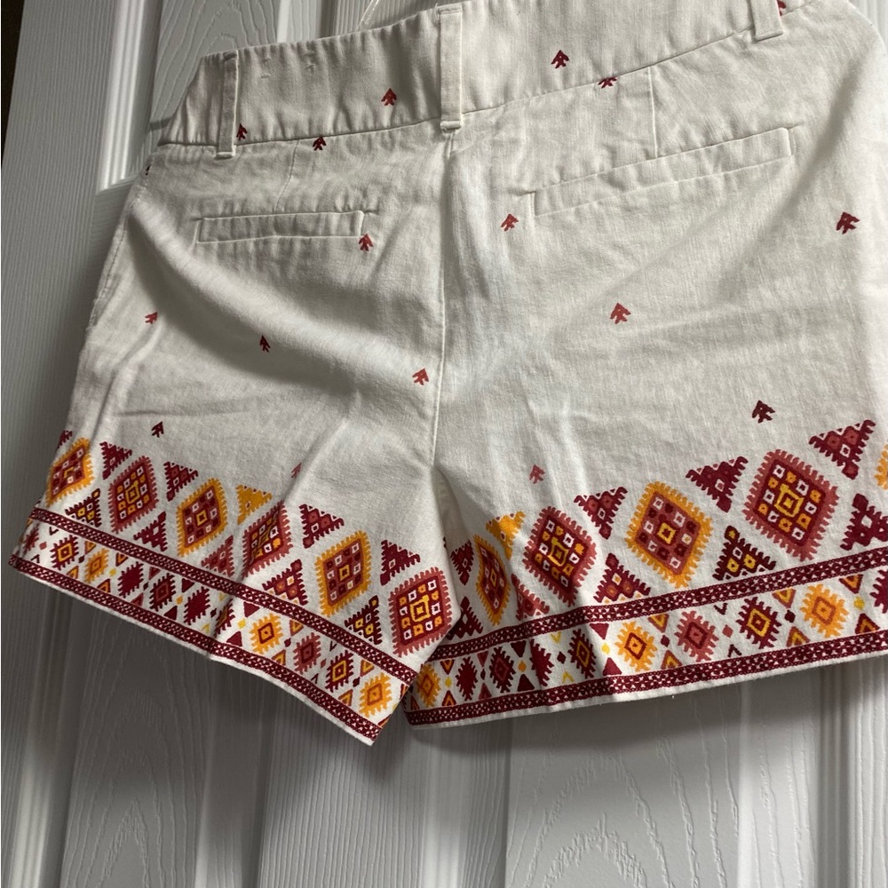 LOFT High Waist White and Orange Shorts - Picture 2 of 11